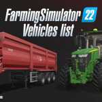 Tractors Vehicles list for Farming Simulator 22