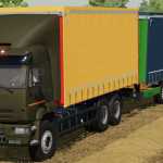 kamaz 6520 curtain truck a krone tandem profiliner trailer v1.0 fs22 1